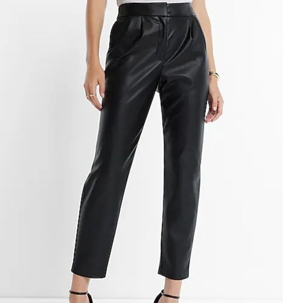 Express (4) Super High Waisted Faux Leather Pleated Ankle Pants Black Trousers
